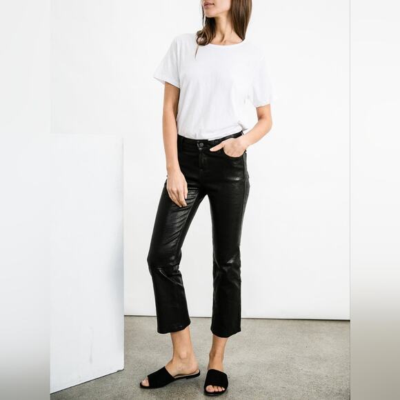 J Brand Selena Mid-Rise Crop Bootcut Lamb Leather Black 28 - Picture 1 of 12